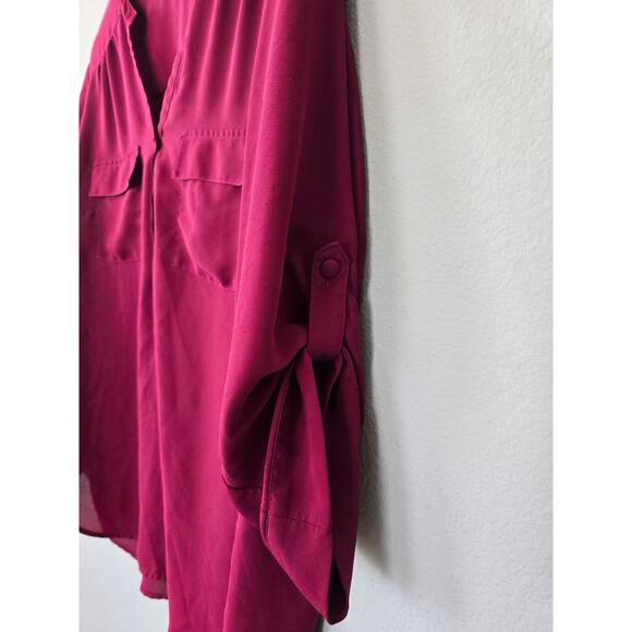 Torrid Magenta V-Neck Blouse w/ Roll Tab Sleeves Chic Office to Weekend Top 2X - Picture 3 of 7